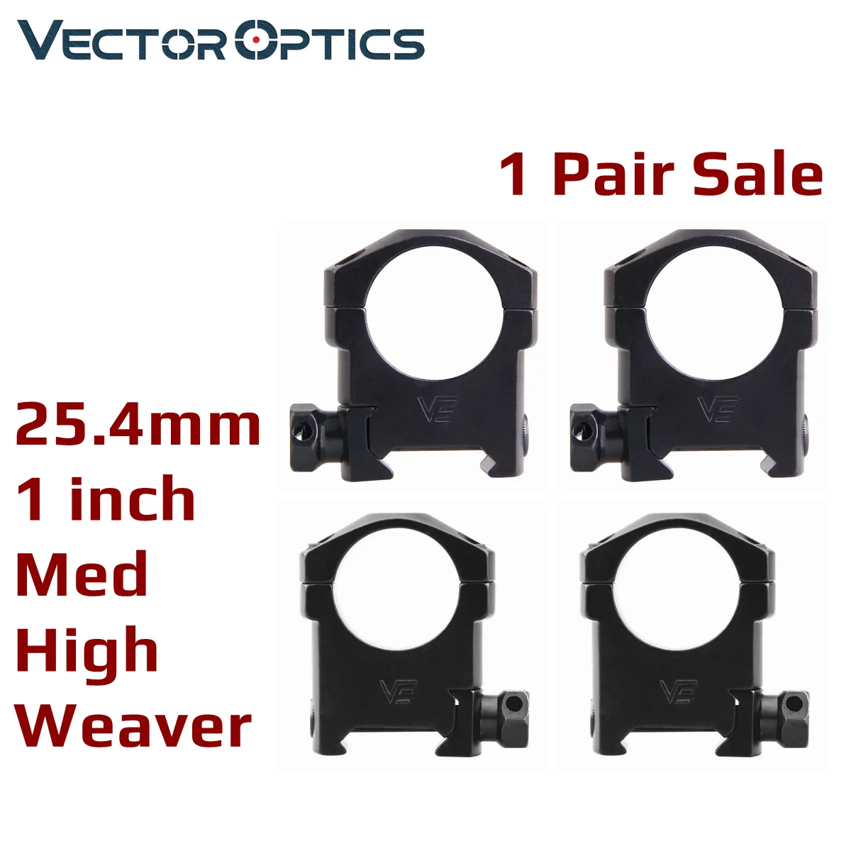 

Vector Optics Mark 25.4mm 1 inch Medium / High Profile Riflescope Scope Weaver Picatinny Mount Rings