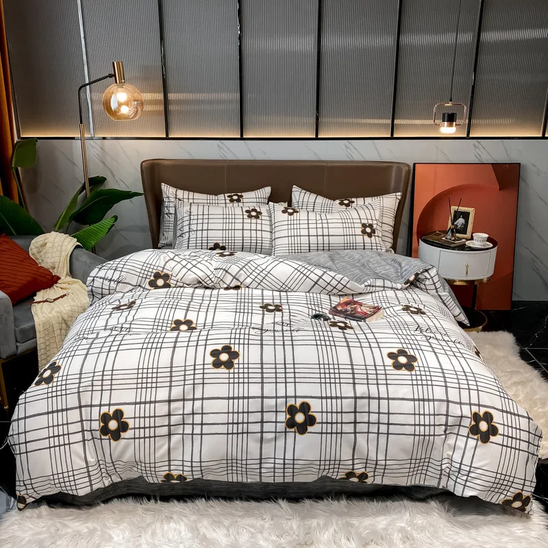 

Spring and summer 2021 cotton four-piece set Nordic simple strip cotton sheets are set bed products 4 pieces set home textile