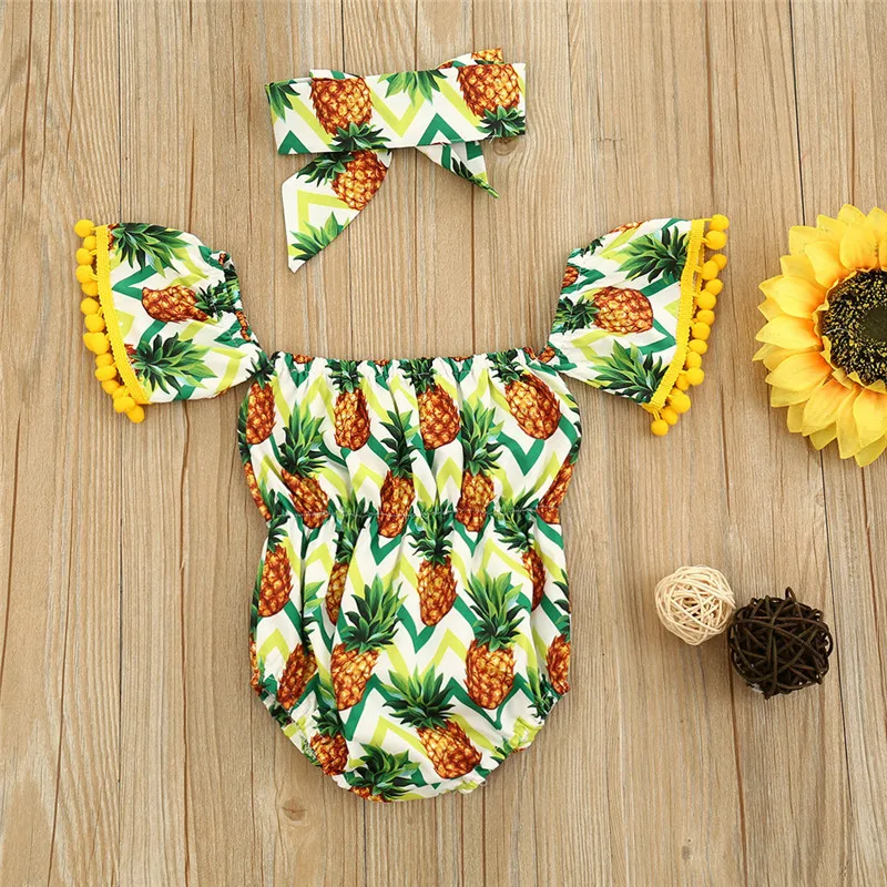 Модная одежда для новорожденных девочек Комбинезон с открытыми плечами и