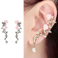 new fashion womens gold plated pink rose leaf earrings cuffs earrings personality charm girl daily jewelry christmas gift