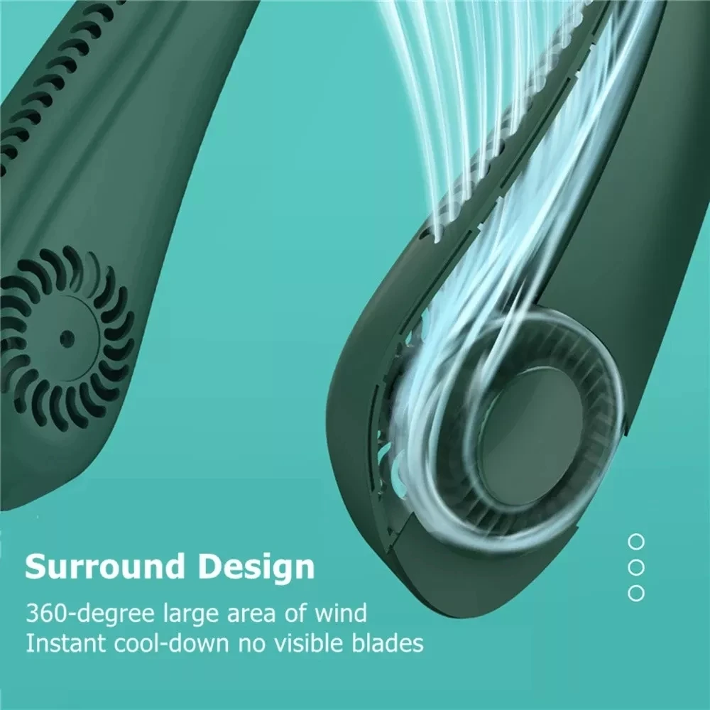 

Neck Fan Portable Bladeless Fan Summer Mini USB Mute Sports Leafless Fans Air Cooler Cooling Wearable Neckband Power Bank Fan
