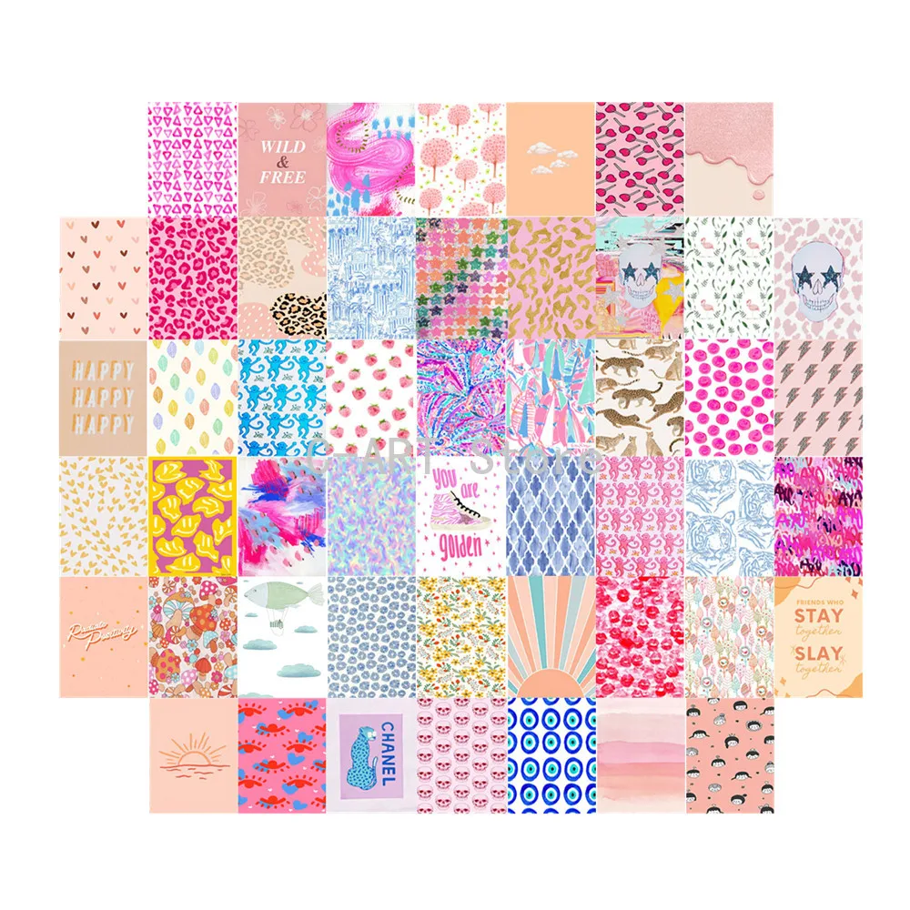 

50Pcs Anime Abstract Painting Covers Aesthetic Wall Collage Kit Manga Bright Color Nordic Pink Home Decals for Furniture Decor