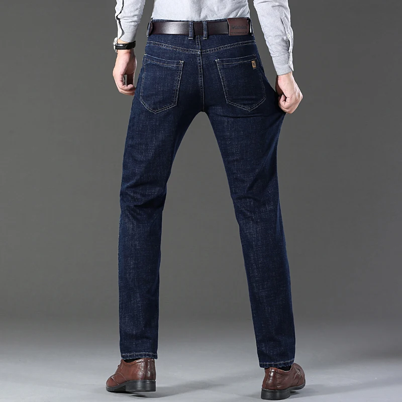 Fashion BrandMen Jeans Famous Brand 2021 Slim Straight Business Casual Black Blue Elasticity Cotton Denim Pants Trousers panta | Мужская