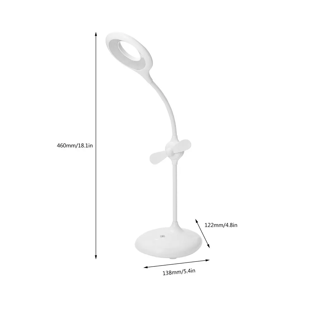 

Touch Switch High Brightness Built-in Rechargeable Battery Eye-protection 360Rotating Lighting LED Table Lamp With Fan