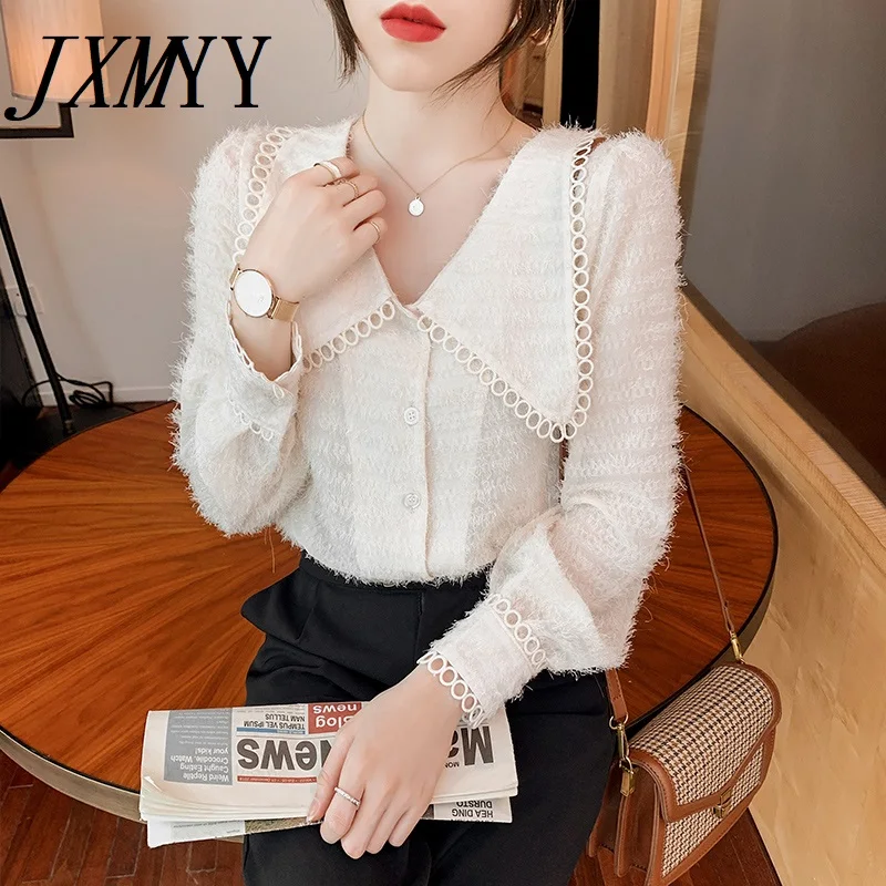 JXMYY 2021 французская кружевная маленькая рубашка весенне-осенняя схемная