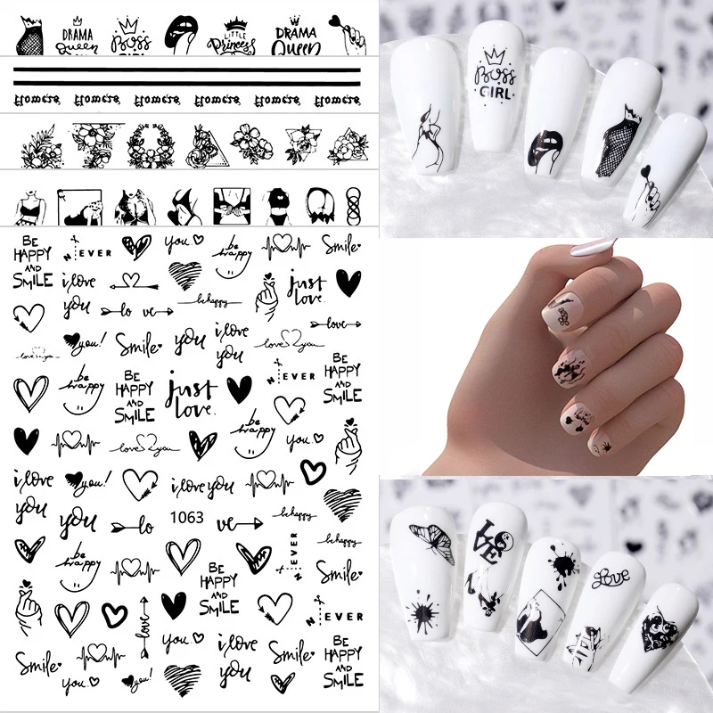 

8*10cm 3D Flower Nail Stickers Women Face Sketch Abstract Butterfly Image Sexy Girl Decor Sliders Manicure Sticker for Nails Art