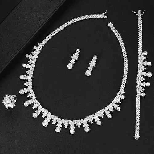 Silver GODKI известный бренд талисманы роскошные 4 шт ювелирные изделия из Саудовской Аравии наборы для женщин Свадебные кубический циркон Кристалл CZ индийские свадебные - Окраска металла: Silver