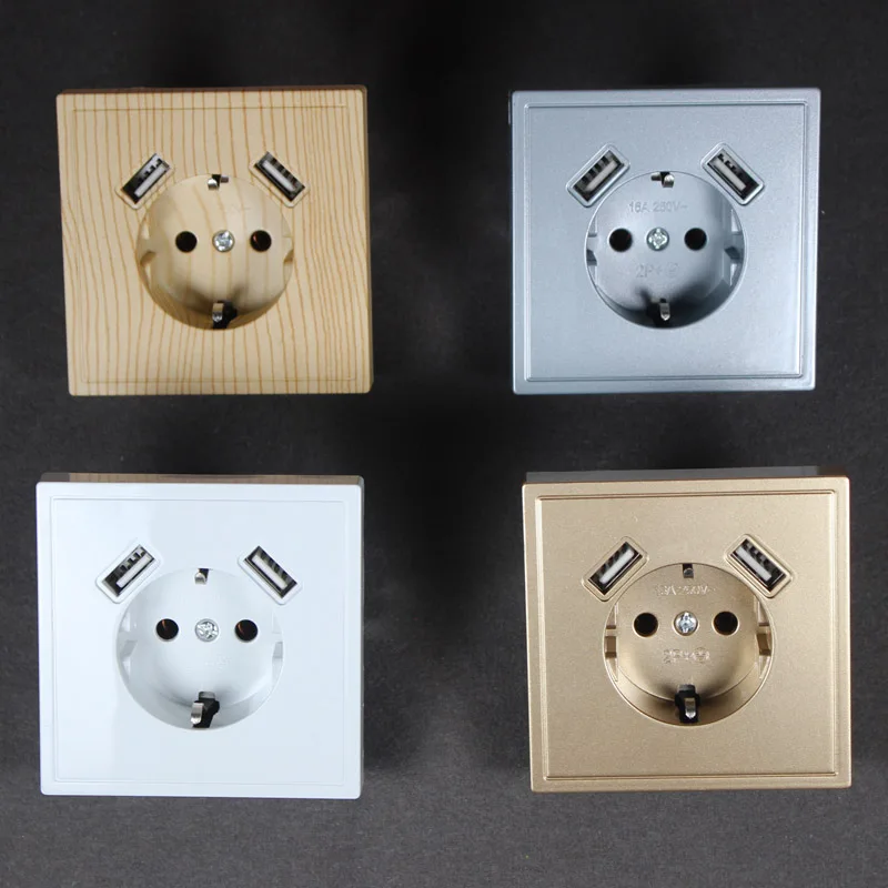 USB Wall Socket Free shipping Double Port 5V 2A usb wall outlet high quality murale GOLD color J2-01J | Обустройство дома