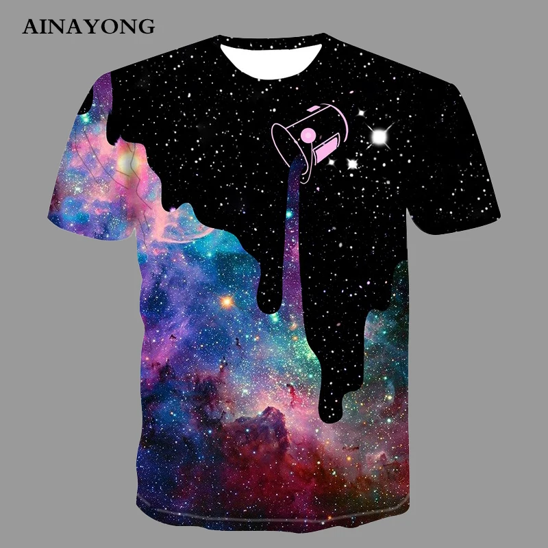 2022 Summer Men's T-shirt Comic Smiley Starry Sky Print Tee Tops O-Neck Breathable Tshirts Trend Short Sleeve Oversized Shirt