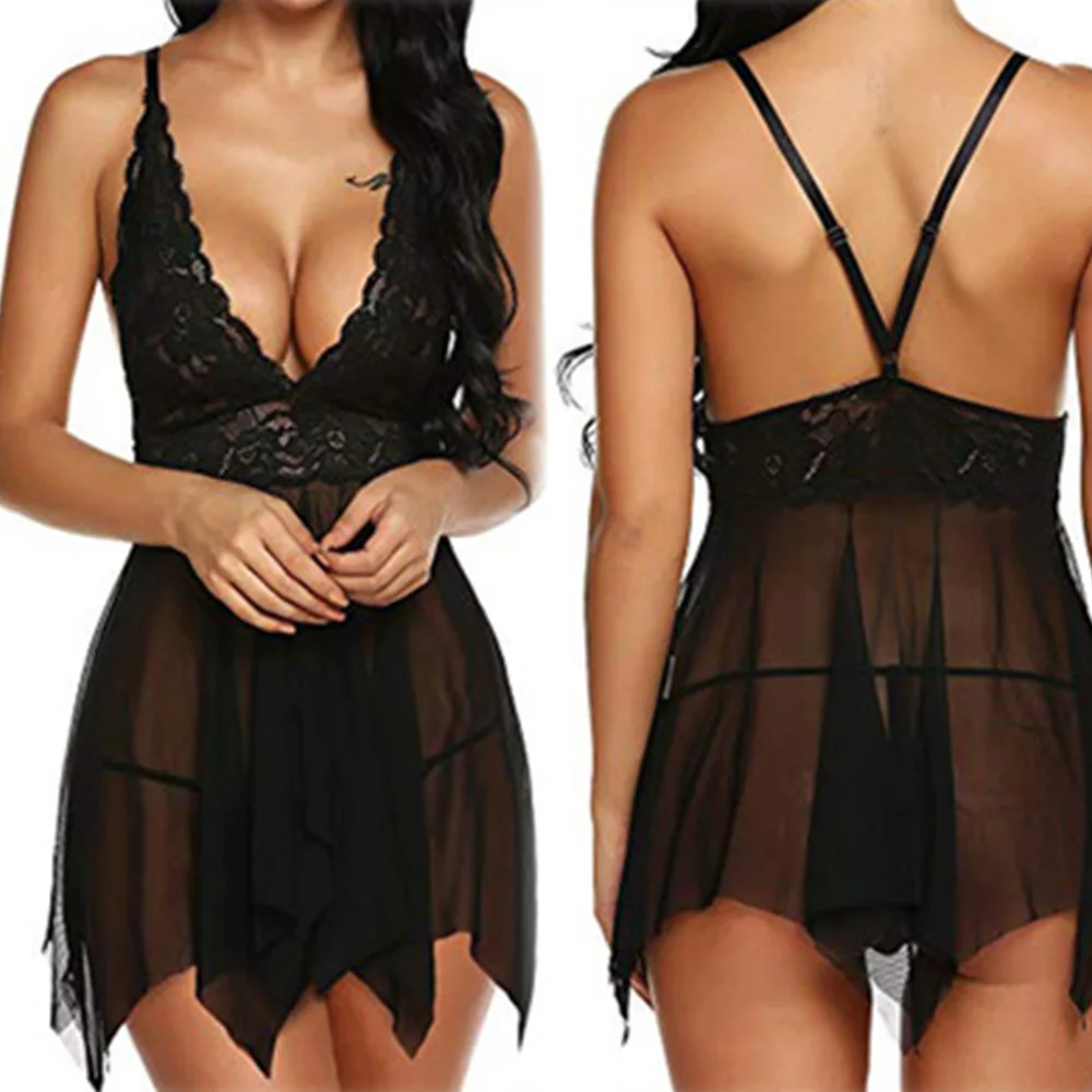 Однотонное кружевное женское белье ночная рубашка женская сексуальная с