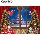 Capisco Рождественский фон для фотосъемки зима снег Рождество окно дерево замок фон праздник Фотофон фото студия реквизит