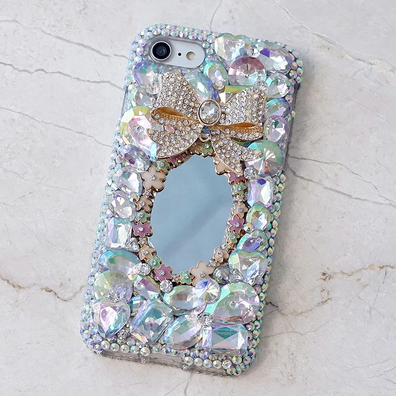 Женский зеркальный чехол со стразами + 3D с бантом и бриллиантами для XiaoMi 8 lite 9T Pro A1