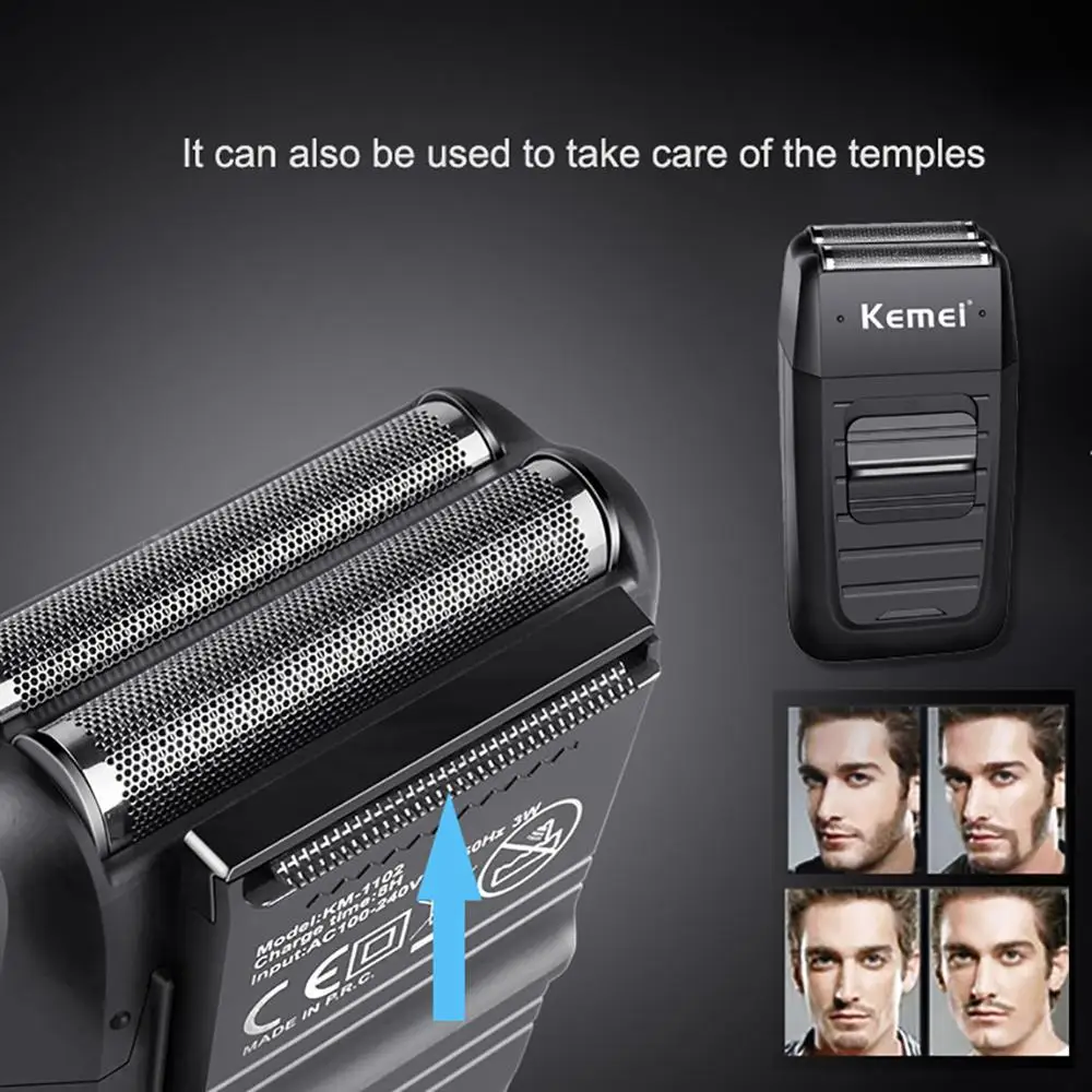Kemei мужская электробритва с двойным лезвием перезаряжаемая Сабельная бритва