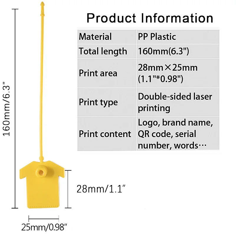 100 шт. изготовленные на заказ от бирки вида одежды пластиковые идентификационные