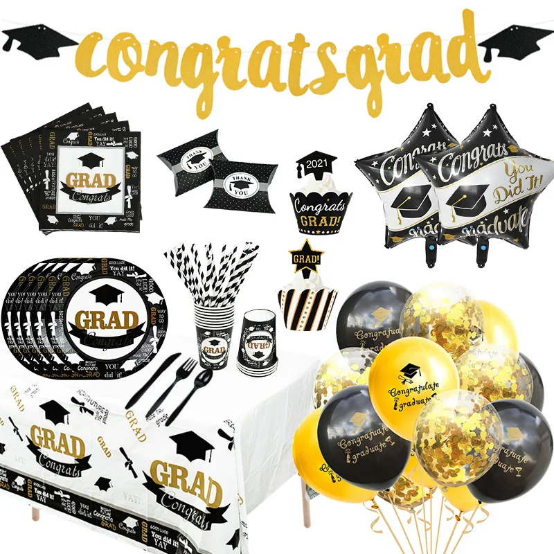 

1Set Graduation Balloons Disposable Tableware 2022 Graduation Party Decorations Congrats Grad Paper Garland Banner Class of 2022