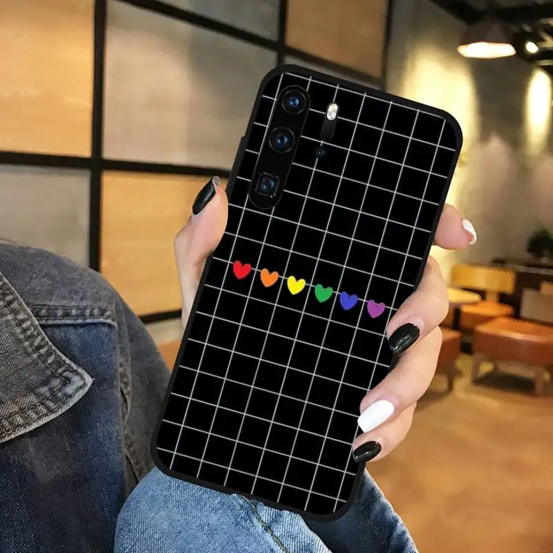 Радужный клетчатый чехол для телефона с надписью love геев Huawei P9 P10 P20 P30 Lite 2016 2017 2019