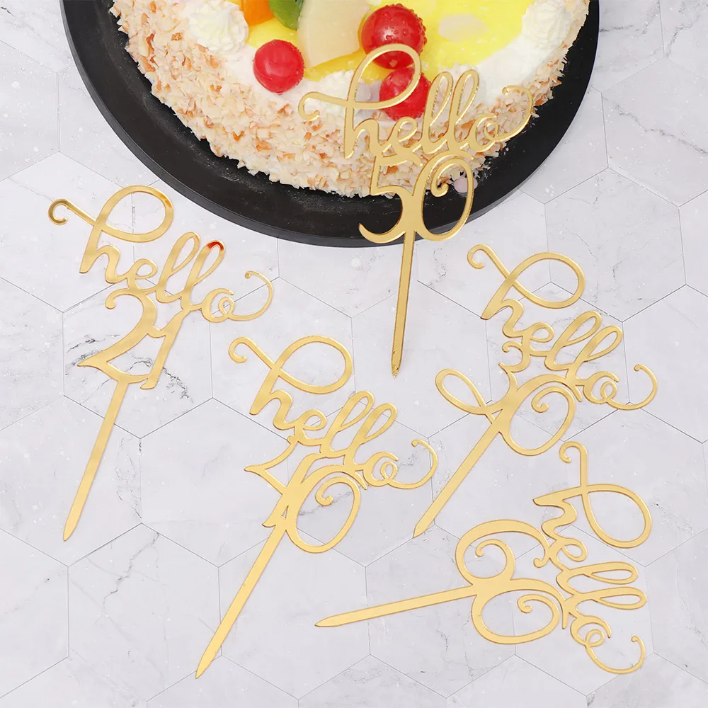 1 шт. новый милый Золотой акриловый Топпер для торта с буквенным номером Hello