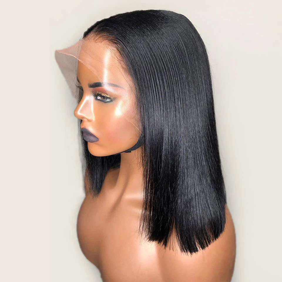Sassoon Bob 13*4 Короткие прямые парики из натуральных волос на кружеве для женщин, черные бразильские волосы Remy, предварительно сорванные