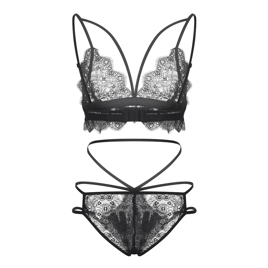 Кружевной ажурный комплект с бюстгальтером сексуальное нижнее белье черный