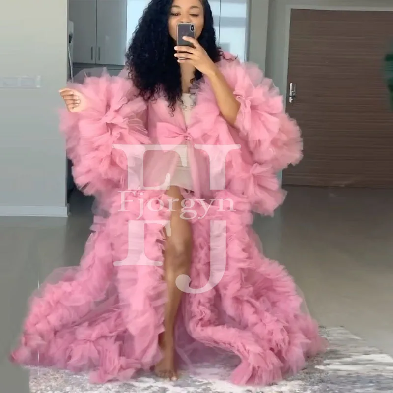 

Versatile Sweet Pink Tulle Formal Dress Maternity Photography Evening Gown Custom Made Pregnant Woman Baby Shower Party Gowns