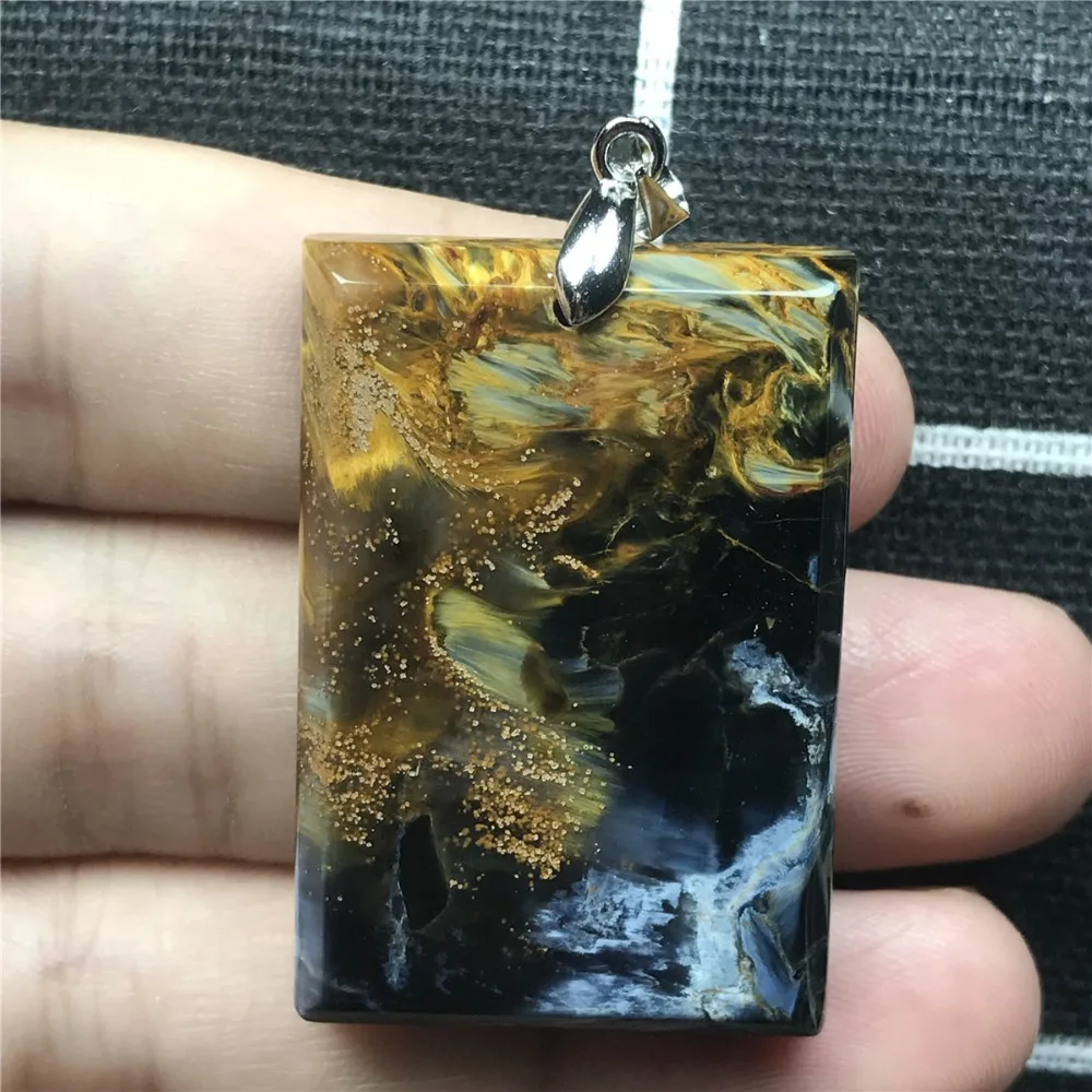 Натуральный Синий желтый кулон Pietersite для женщин и мужчин 37x26x6 мм, кубический кристалл, прямоугольник, любовь, модные украшения из бусин, кулон AAAAA