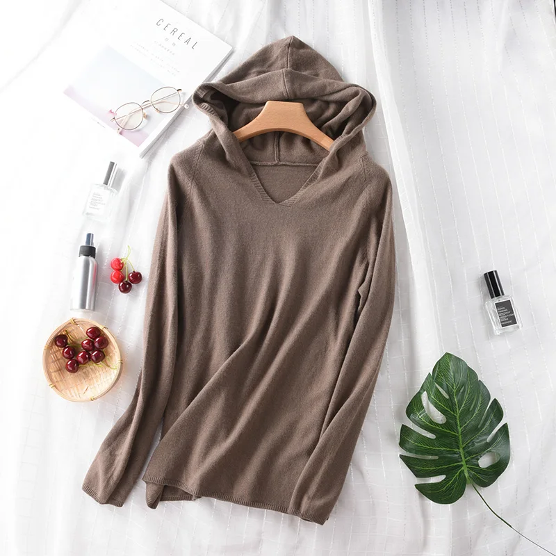 Женский Повседневный вязаный пуловер с капюшоном свитер длинным рукавом и