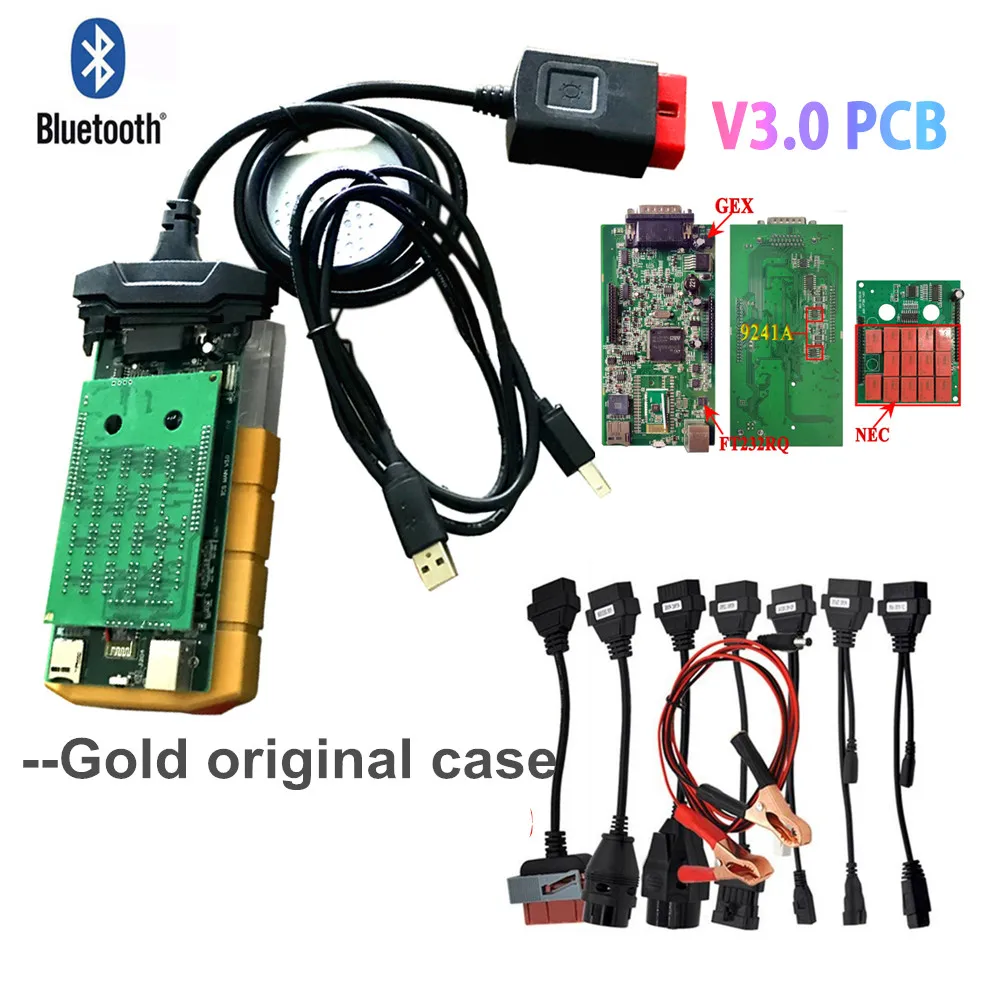 Золотистый OBD2 сканер VD tcs Bluetooth с реле V3 V3.0 PCB 2017.R3 генератор ключей для автомобилей