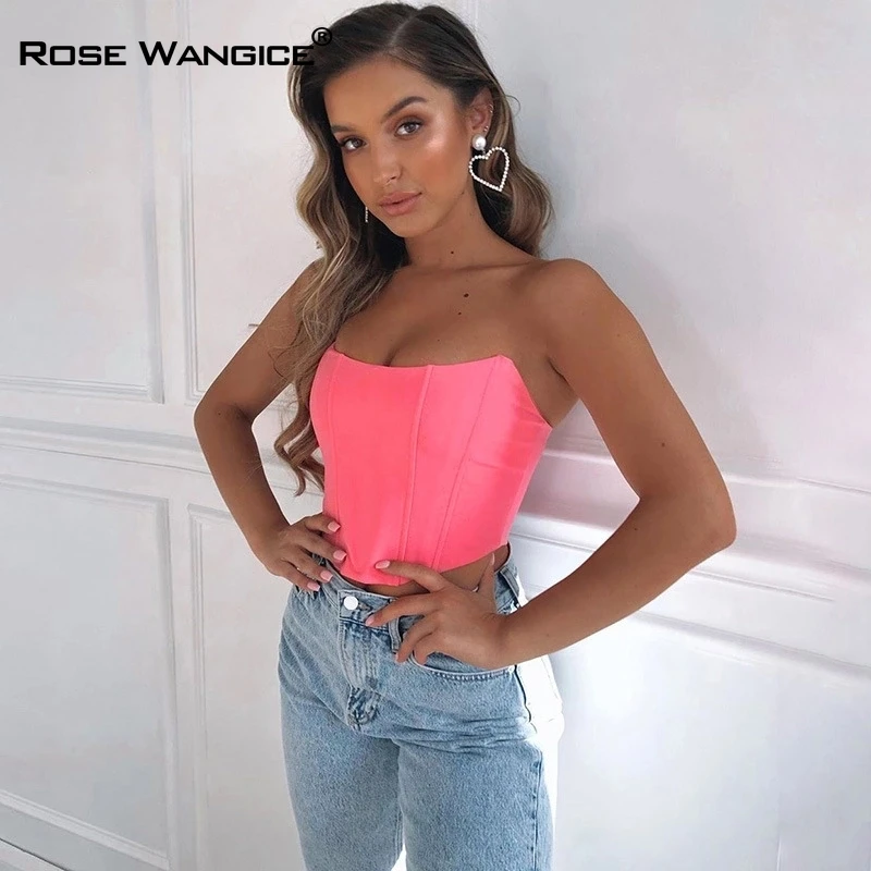 

Rose Wangice Sleeveless Off Shoulder Velvet Fashion Sexy Corset Crop Tops Vest Female Underwear Backless Bustier Top Solid