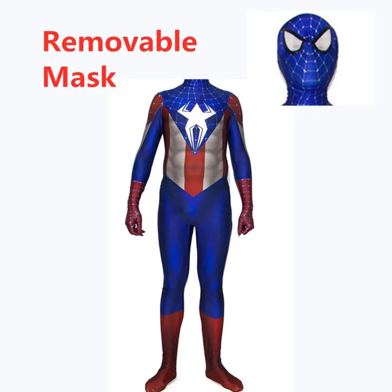 Removable Mask 2 Айниель Капитан Америка Косплей Костюм 3D принт спандекс лайкра костюм паука человек боди Хеллоуин костюм супергерой - Цвет: Removable Mask 2