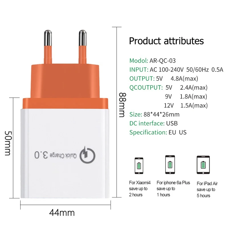 Настенное зарядное устройство Quick charge 3 0 для iPhone 6 7 8 Plus X Xiaomi mi QC3.0 быстрое Samsung galaxy S7