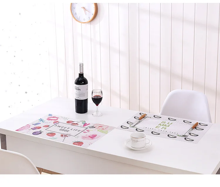 ANGNYA Fruit Printing Placemat Heat-Resistant Rectangular Vinyl Dining Table Mat 45X30cm Washable Non-slip Coaster Plant Style