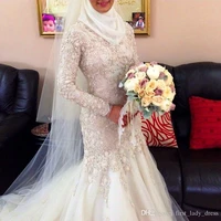 new arrival muslim lace long sleeve fully beading mermaid vestido de noiva tulle court train bridal mother of the bride dresses