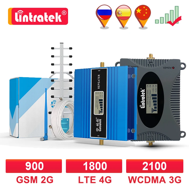 Lintratek LTE 4G усилитель сигнала Сотовый усилитель мобильный телефон GSM повторитель 900Mhz WCDMA 3G 2100 Yagi + Whip антенна 10M набор LCD