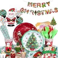 merry christmas disposable tableware postcard paper plate cup napkin navidad christmas party home tableware decor supplies