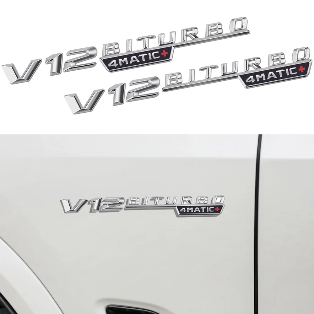 

2pcs V12 BITURBO 4MATIC Logo Letters Sticker For Mercedes Benz C E S G Class SL ML W221 W205 W210 W211 W212 Fender Badge Decal