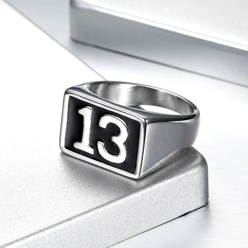 Хит продаж Крутое кольцо Lucky 13 из нержавеющей стали 316L для мужчин и женщин модное