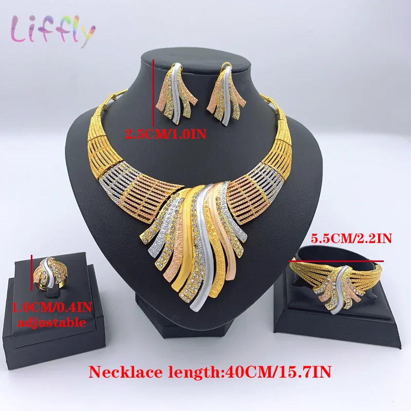 Indian Charm Bridal Color Jewelry Sets Round Necklace Bracelet Gold Earrings Ring African Style Wedding Fashion Crystal | Украшения и