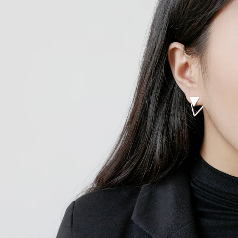 VIVILADY Triangle Geometric 925 Sterling Silver Women Stud Earrings Hollow Chic Piercing Delicate Girl Jewelry Brincos | Украшения и