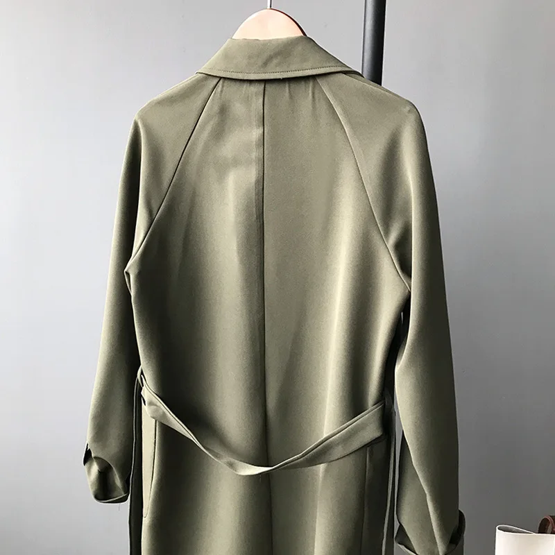 Женский шифоновый тренчкот с поясом офисный длинный длинным рукавом осень