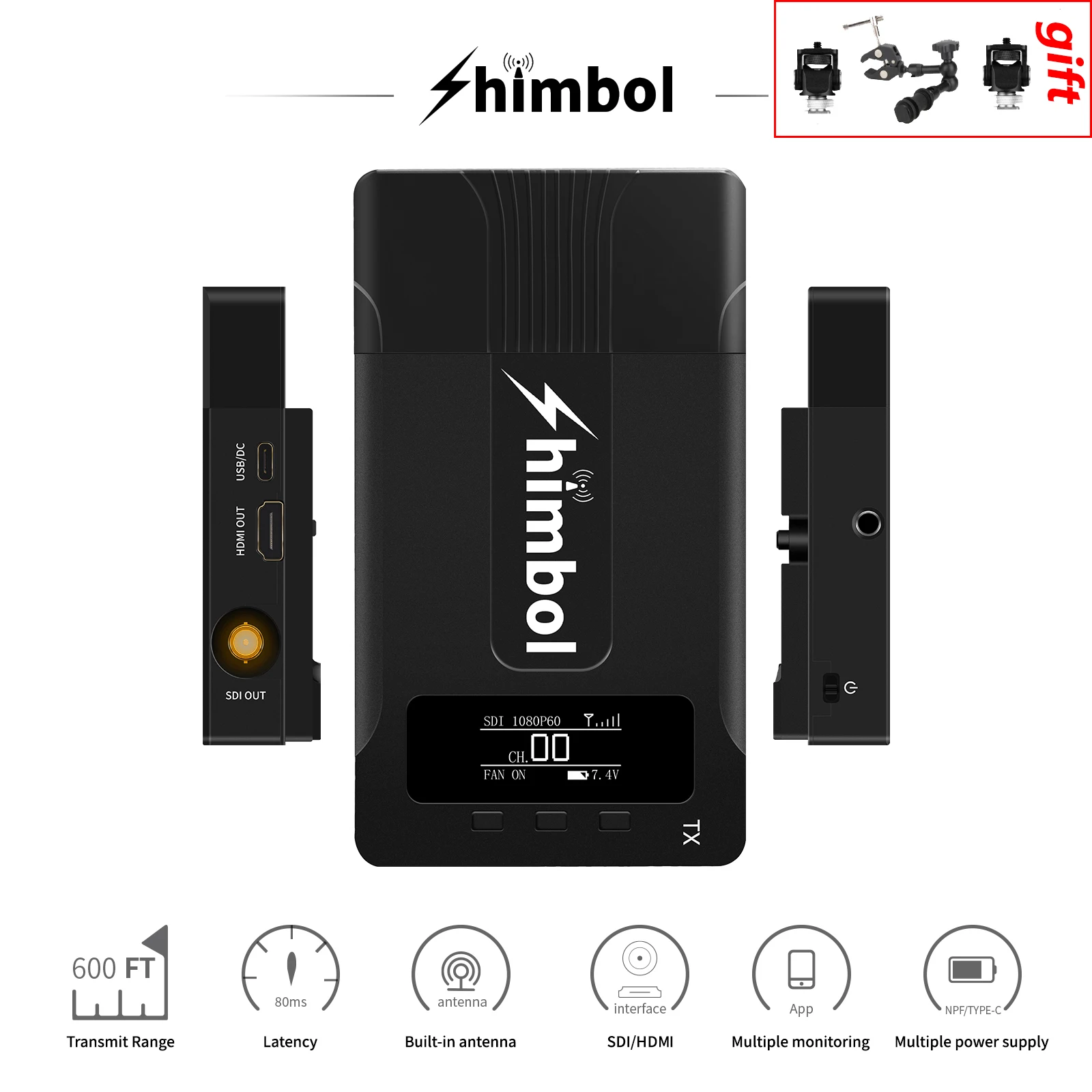 Беспроводная система передачи видео SHIMBOL 200m HD передатчик изображения SDI 1080P для