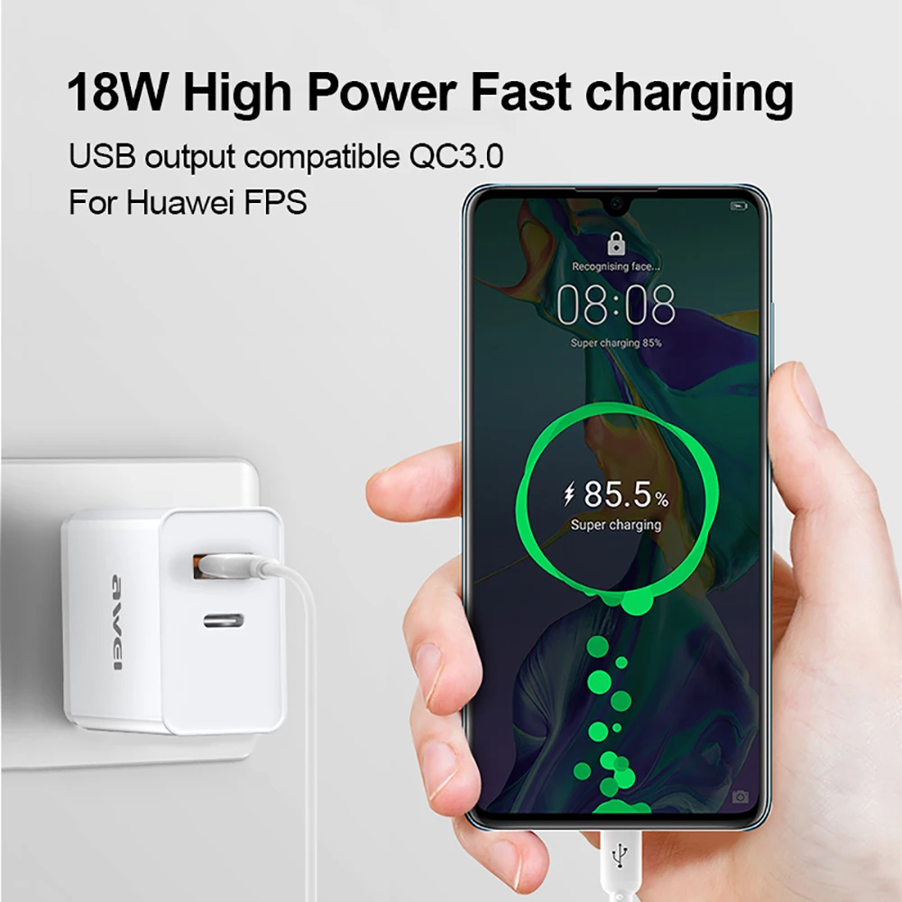Наушники вкладыши AWEI PD 3 0 QC быстрое зарядное устройство 18W для мобильных