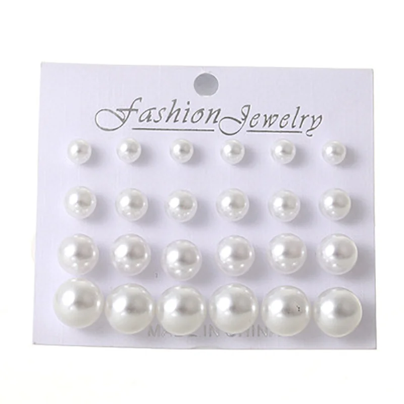 

White Beige Black 12 Pairs/set Simulated Pearl Earrings for Women Jewelry Bijoux Brincos Pendientes Mujer Fashion Stud Earrings