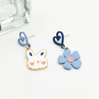 original design fashion women cute flower rabbit stud earrings asymmetric ear office lady jewelry earing gir ltrinket party gift