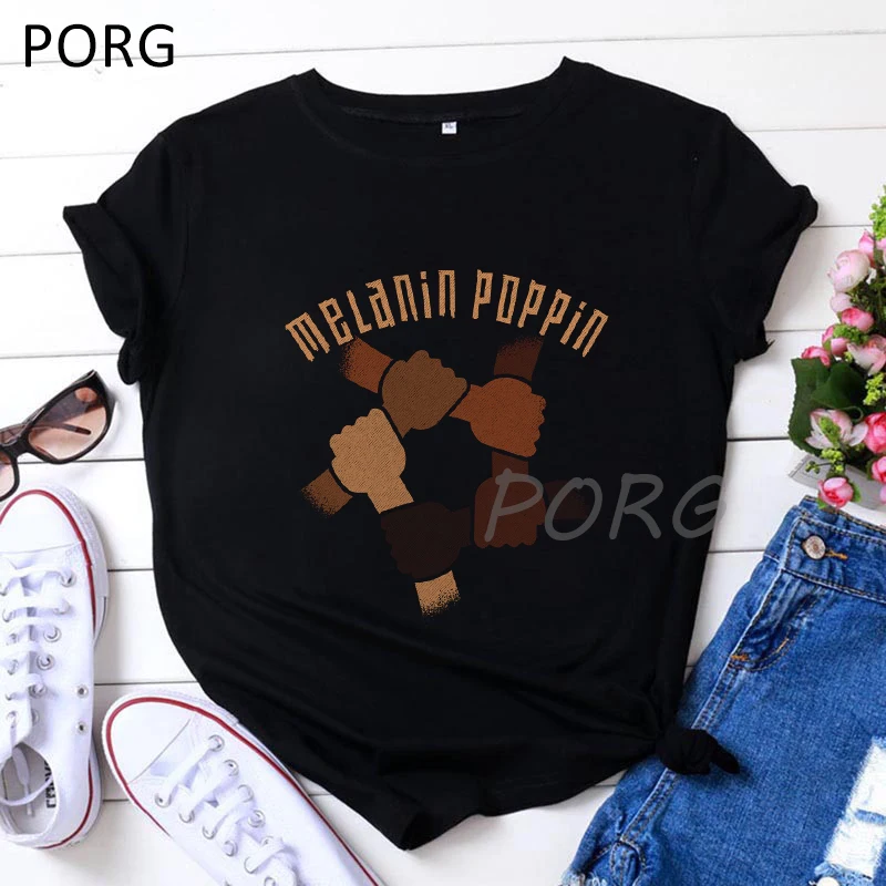 

Melanin Magic Shirt for Melanin Queen Print T Shirt Femme Juneteenth Graphic Tees Women Summer Fashion T-shirt Streetwear Tops