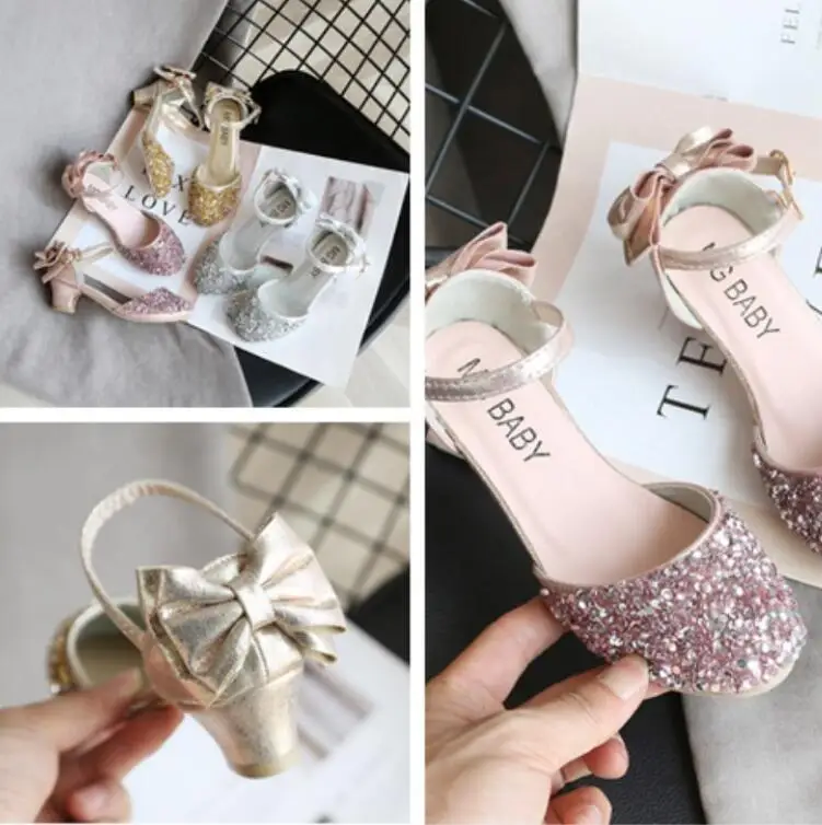 Летние сандалии принцессы на высоком каблуке для девочек детская обувь