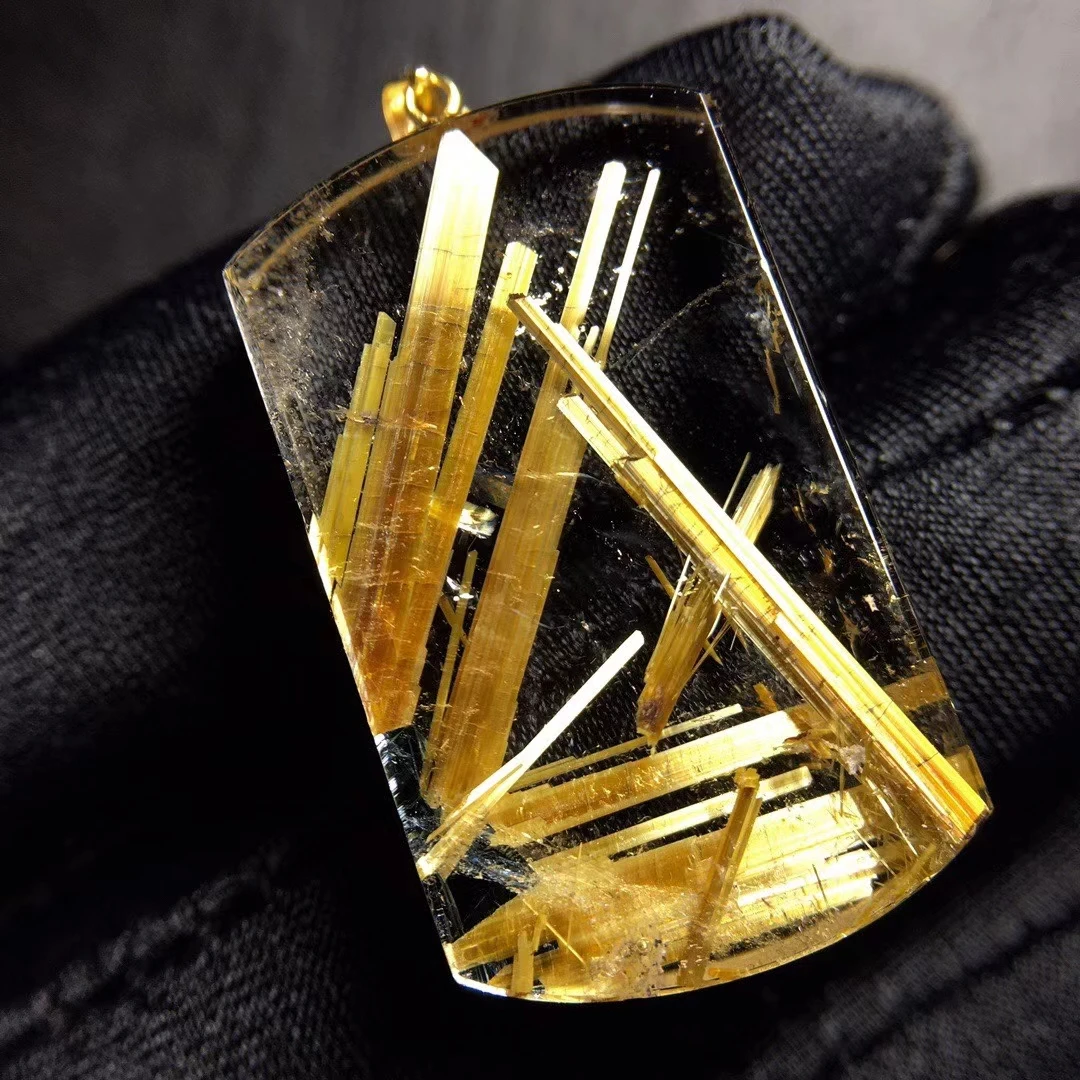 

Genuine Natural Gold Rutilated Quartz Rectangle Pendant Gemstone Brazil 27.3*16.5*5.2mm Wealthy Women Jewelry Genuine AAAAAA
