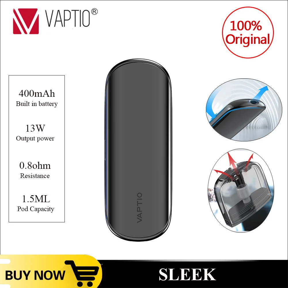 Оригинальные Vaptio Гладкий Vape pod системы комплекты электронных сигарет со свежим UI испаритель и 400 мАч встроенный аккумулятор 1,5 мл pod