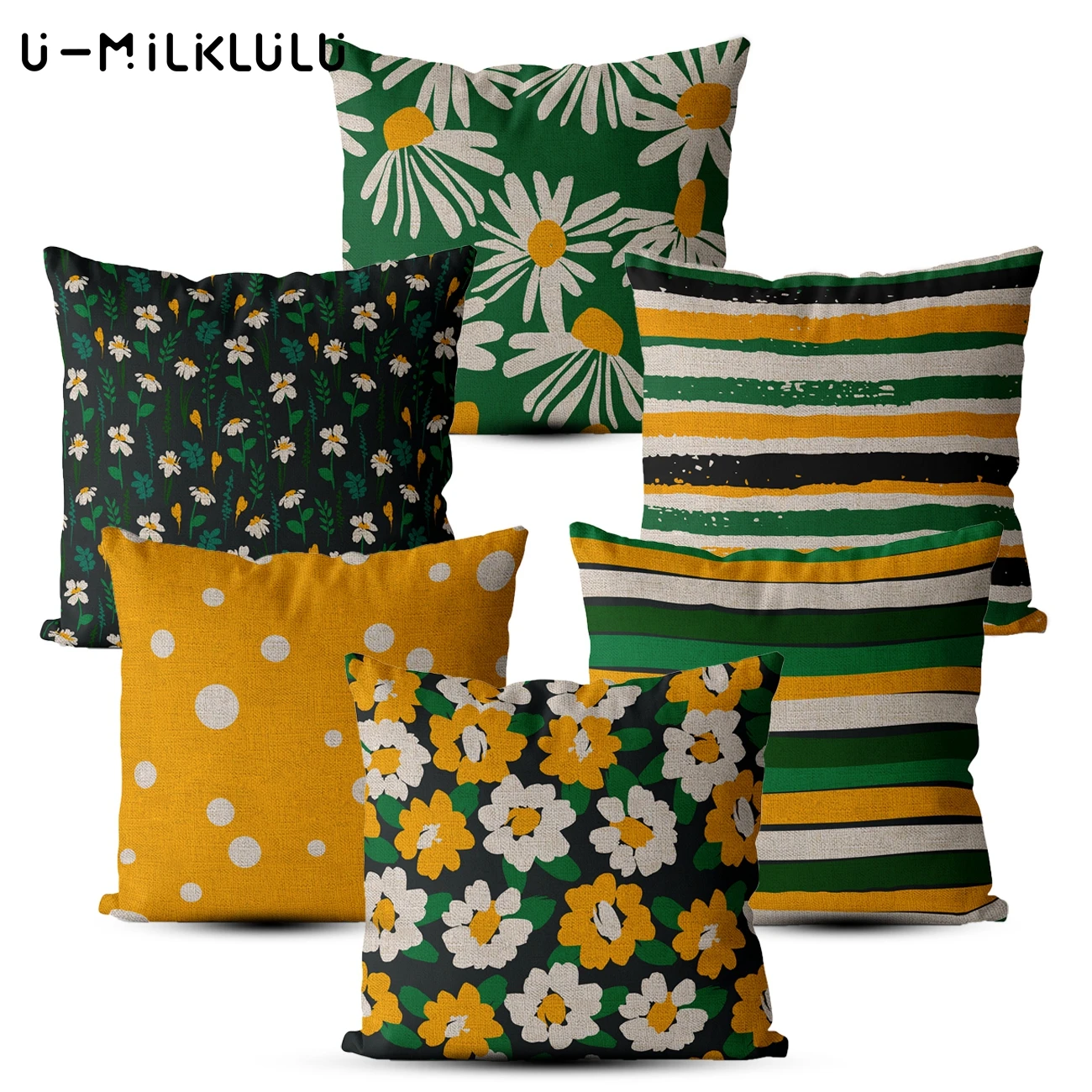 

Green Throw Pillow Cases Tropical Plants Flowers Home Decoration 40*40 45*45 Striped Bohemian Decor Linen Sofa Cushion Cover