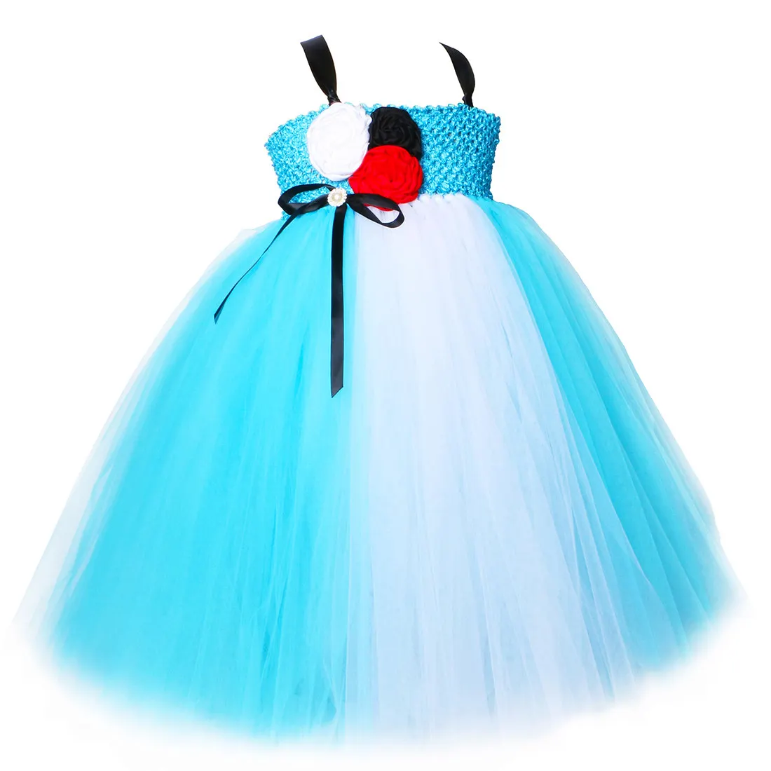 Платье принцессы с юбкой-пачкой для девочек Небесно-голубое белое платье цветами