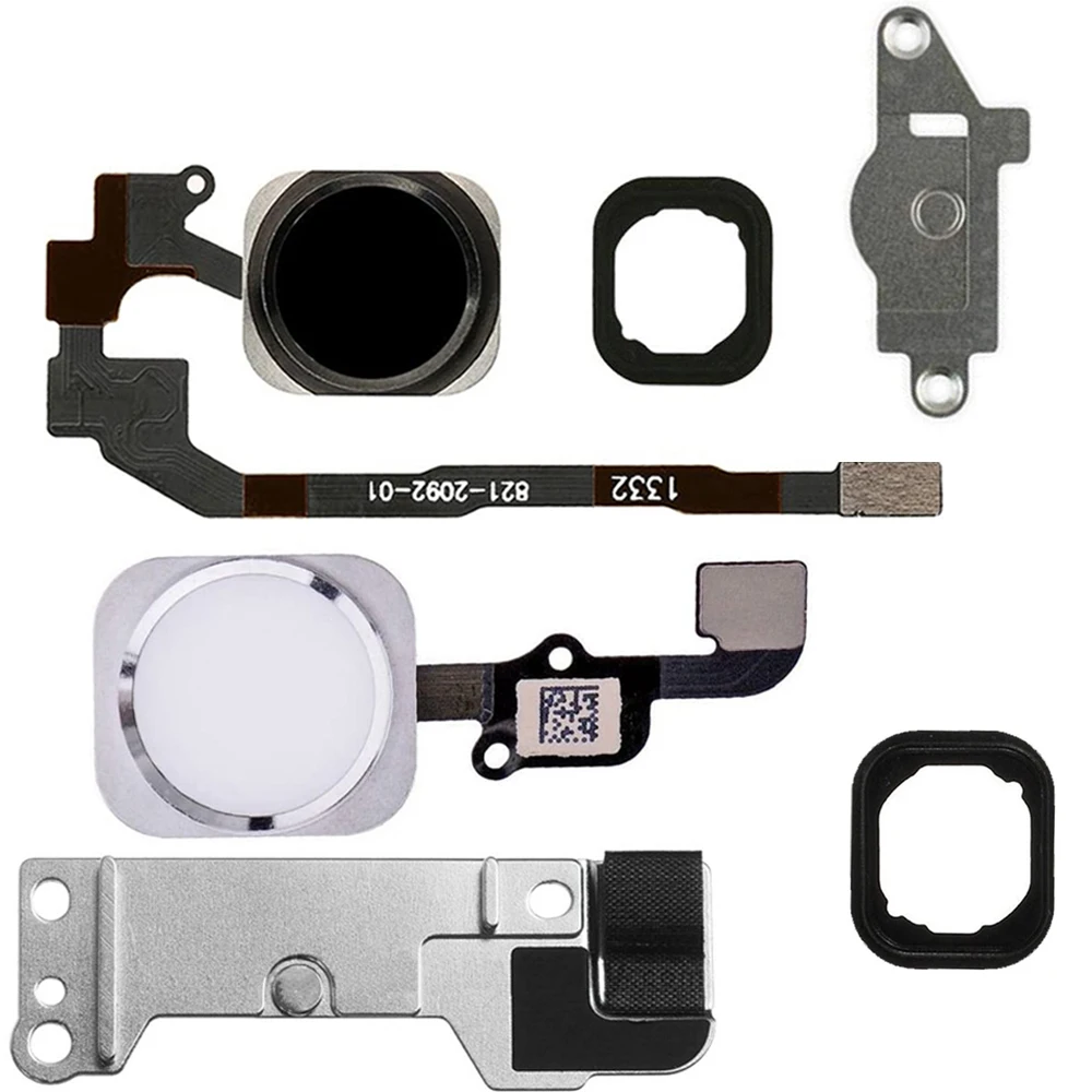 

For iPhone 5S SE 6 6Plus 6s 6sPlus Home Button Key Flex Ribbon Cable Replacement Part + Metal Bracket Holder + Rubber Gasket